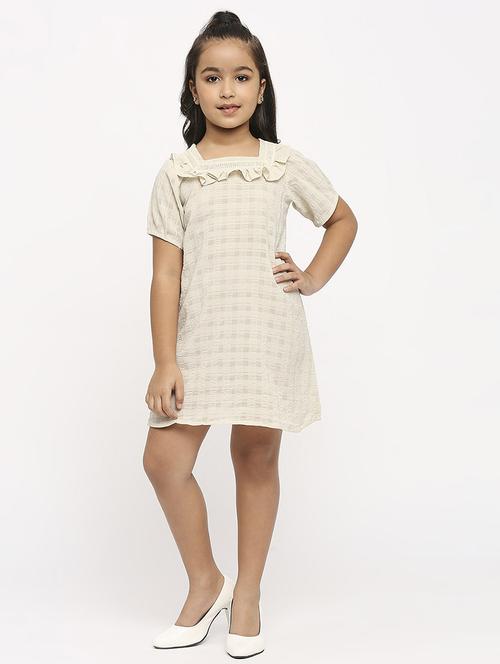 girls cream checks frock - 21036920 - Very Small Image - 1