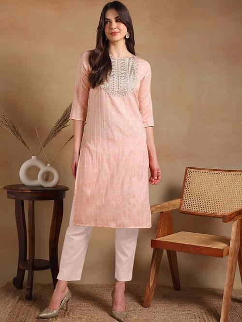 women three quarter sleeves straight kurta - 21037182 - Very Small Image - 1