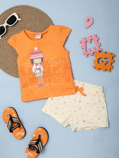 orange printed detailed top & shorts set - 21048578 - Very Small Image - 1