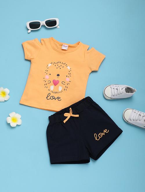 girls round neck printed shorts set - 21049563 - Very Small Image - 1