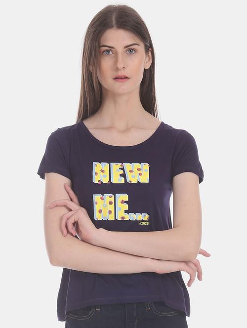 navy blue cotton chest print t-shirt - 21049736 - Very Small Image - 1