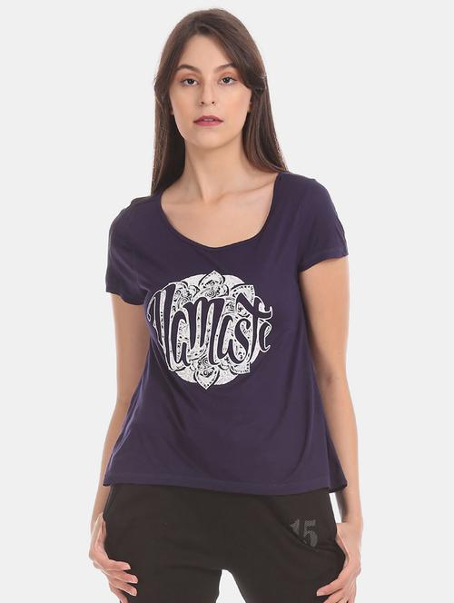navy blue cotton chest print t-shirt - 21049749 - Very Small Image - 1