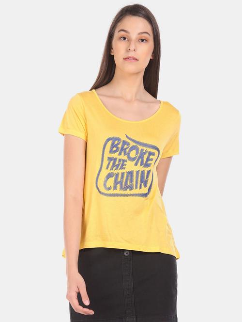 yellow cotton chest print t-shirt - 21049751 - Very Small Image - 1