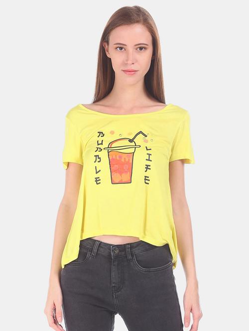 yellow cotton chest print t-shirt - 21049752 - Very Small Image - 1