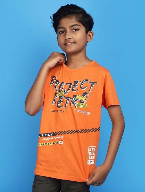 orange cotton typographic print t-shirt - 21050005 - Very Small Image - 1