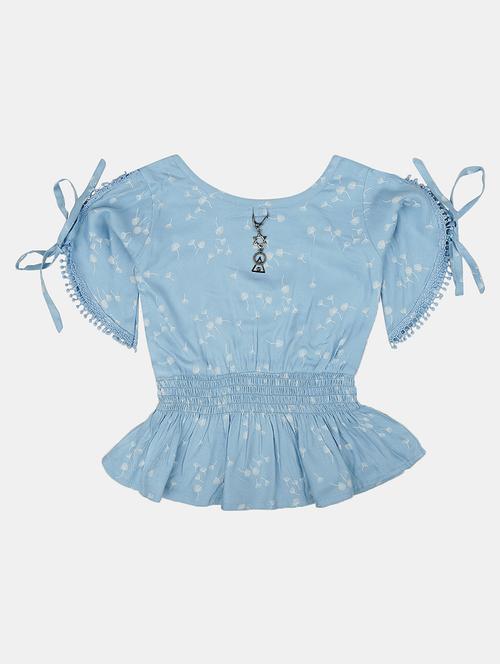 light blue floral printed detailed top - 21050569 - Very Small Image - 1