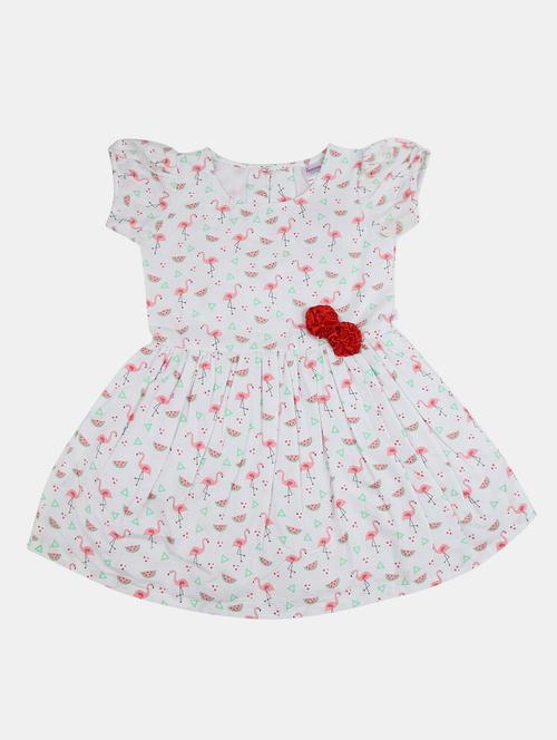 girls white printed frock - 21050742 - Very Small Image - 1