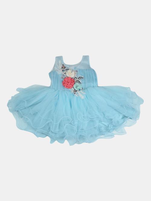 light blue self design detailed frock - 21050745 - Very Small Image - 1
