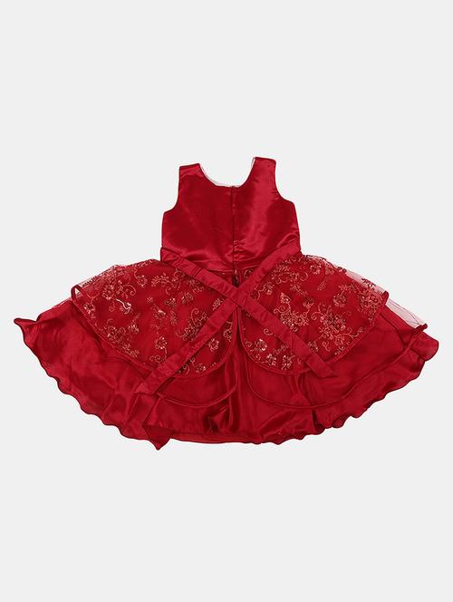 maroon self design detailed frock - 21050770 - Very Small Image - 1