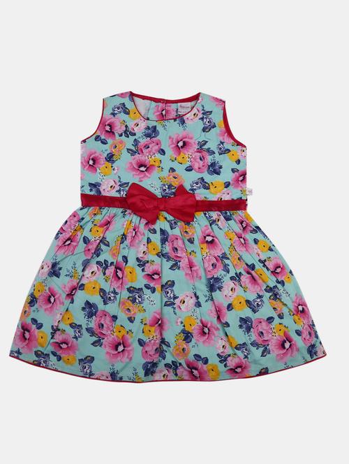 girls blue floral printed frock - 21050772 - Very Small Image - 1