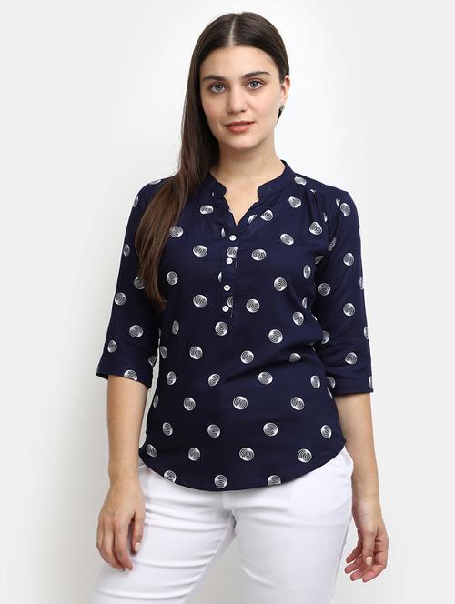 navy blue rayon regular top - 21051102 - Very Small Image - 1