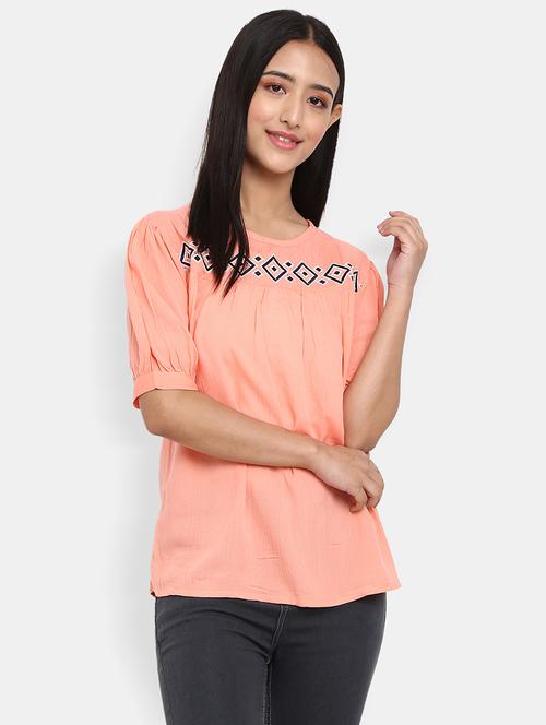 peach embroidered rayon regular top - 21051272 - Very Small Image - 1