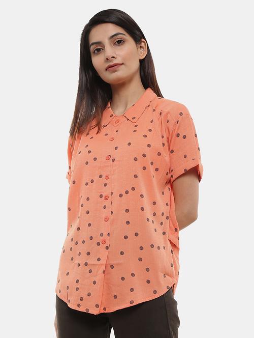orange printed cotton shirt style top - 21051534 - Very Small Image - 1