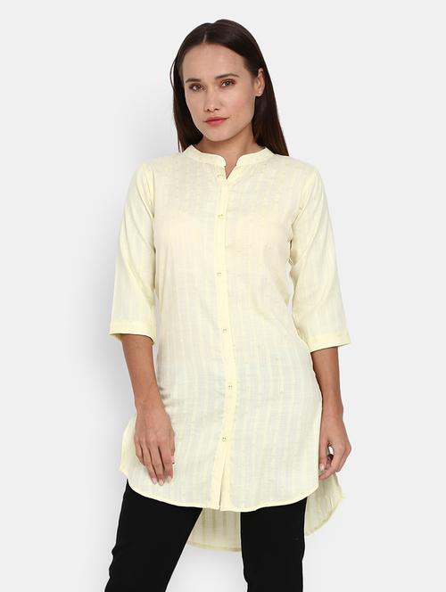yellow self design high low tunic - 21051696 - Very Small Image - 1