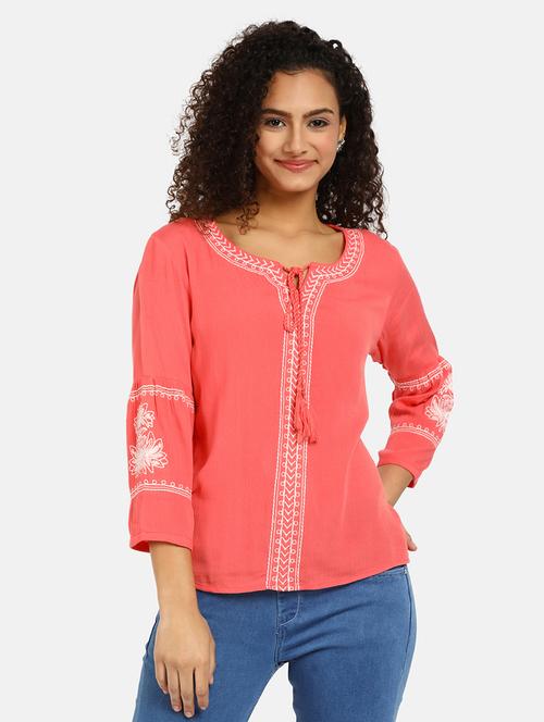 coral embroidered regular top - 21051698 - Very Small Image - 1