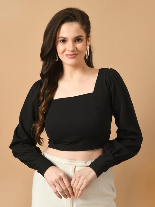 solid black detailed crop top - 21052577 - Very Small Image - 1