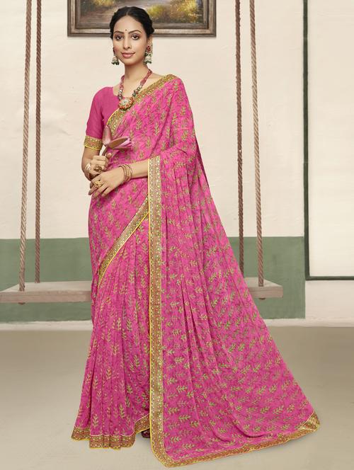 pink georgette printed saree - 21052978 - Very Small Image - 1