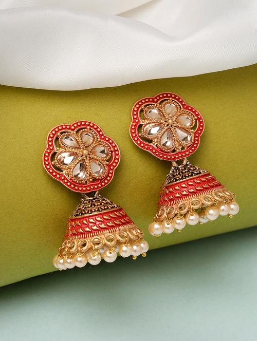 gold-plated classic jhumkas earrings - 21054037 - Very Small Image - 1