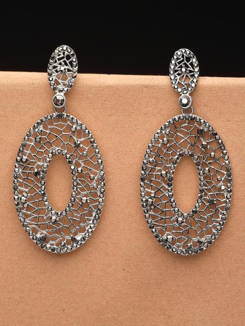 oxidised silver-plated black cz stone classic drop earrings - 21054049 - Very Small Image - 1