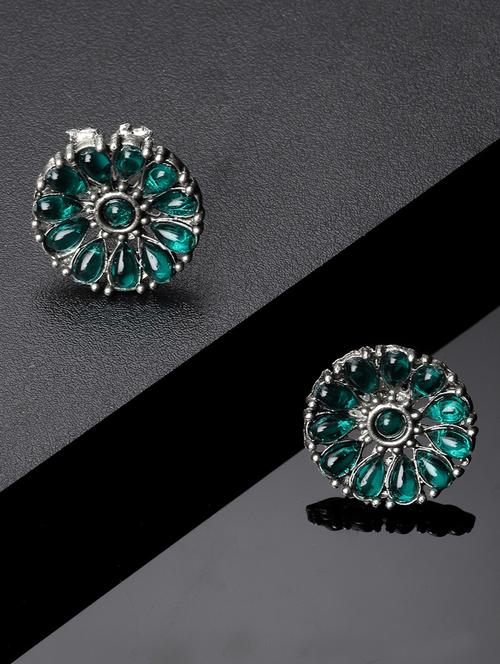 adiva silver-plated green stone oxidised stud earrings - 21054067 - Very Small Image - 1