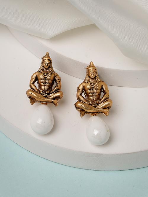 adiva antique gold-plated handcrafted lord shiva temple drop earrings - 21054082 - Very Small Image - 1
