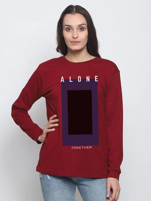 maroon front printed oversized t-shirt - 21054420 - Very Small Image - 1