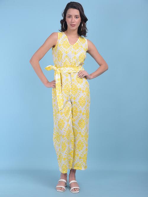 yellow floral viscose full leg jumpsuit - 21054899 - Very Small Image - 1