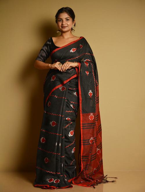 black khadi handloom saree - 21055585 - Very Small Image - 1