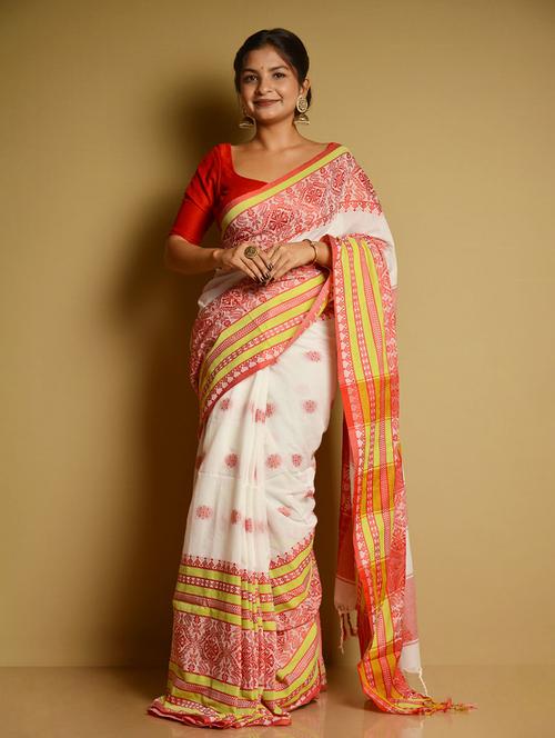 white khadi handloom saree - 21055593 - Very Small Image - 1