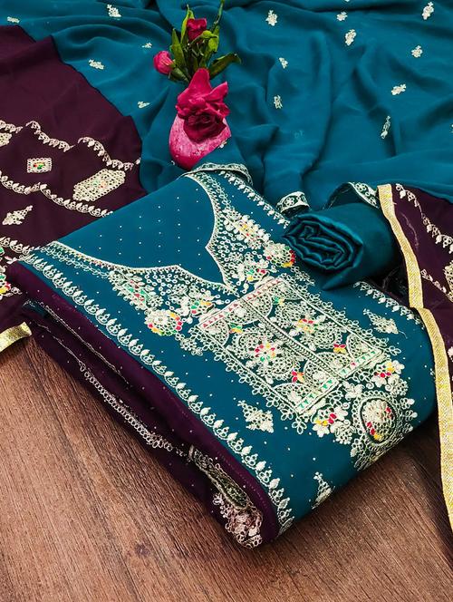 embroidered unstitched suit set - 21055770 - Very Small Image - 1