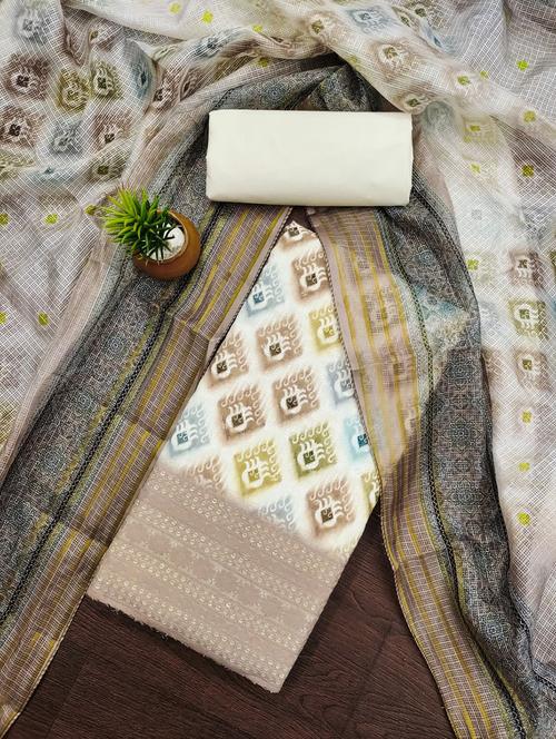 zari work self design unstitched suit set - 21055843 - Very Small Image - 1