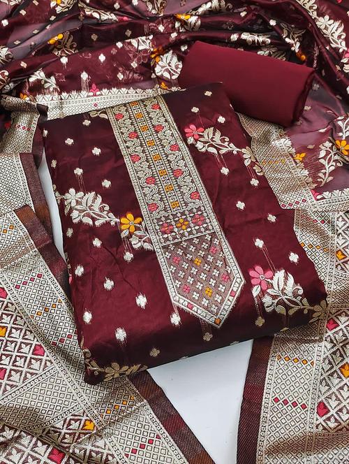zari work unstitched suit set - 21055863 - Very Small Image - 1