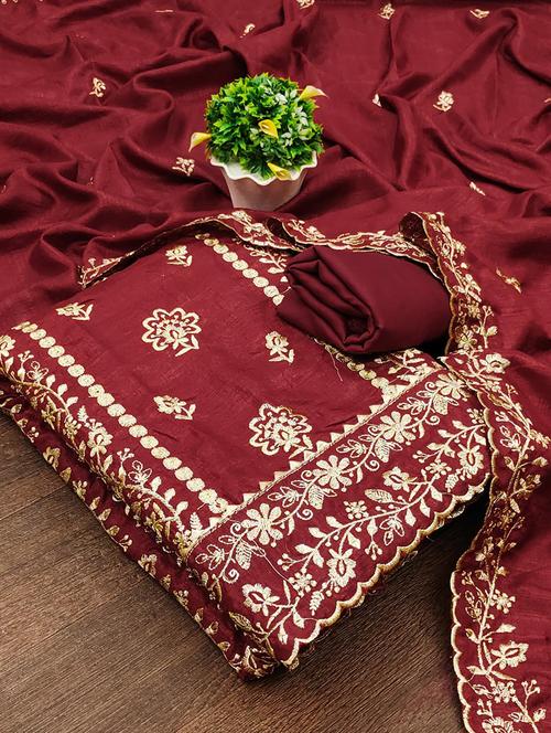 embroidered unstitched suit set - 21055869 - Very Small Image - 1