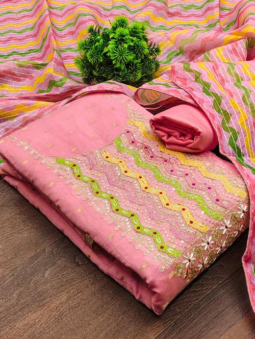 embroidered unstitched suit set - 21055889 - Very Small Image - 1