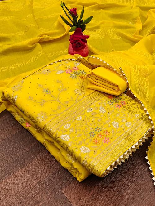 zari work self design unstitched suit set - 21055911 - Very Small Image - 1