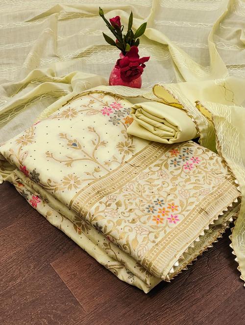 zari work self design unstitched suit set - 21055916 - Very Small Image - 1