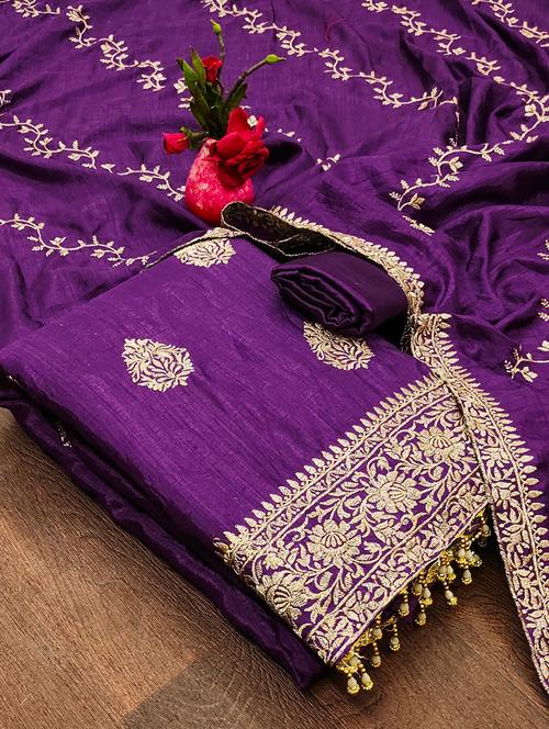 embroidered unstitched suit set - 21055919 - Very Small Image - 1