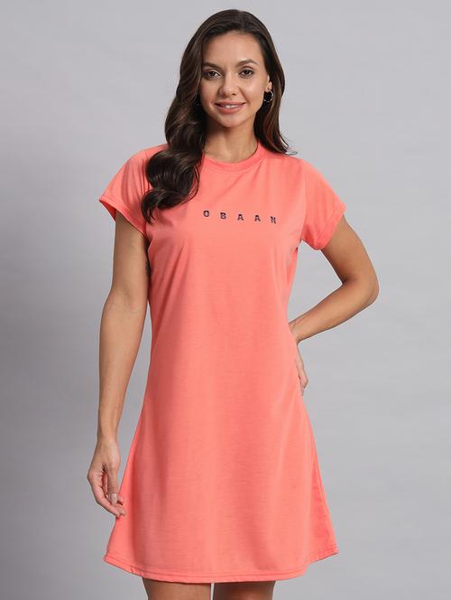coral pink chest printed a-line dress - 21056168 - Very Small Image - 1