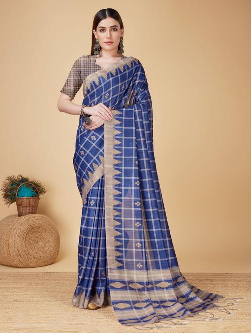 women blue checks printed saree - 21056220 - Very Small Image - 1