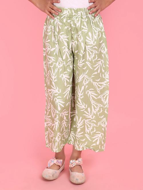 girls green cotton printed palazzo - 21056382 - Very Small Image - 1