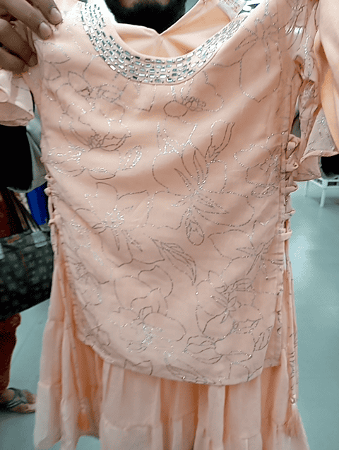 peach georgette frock - 21056414 - Very Small Image - 1