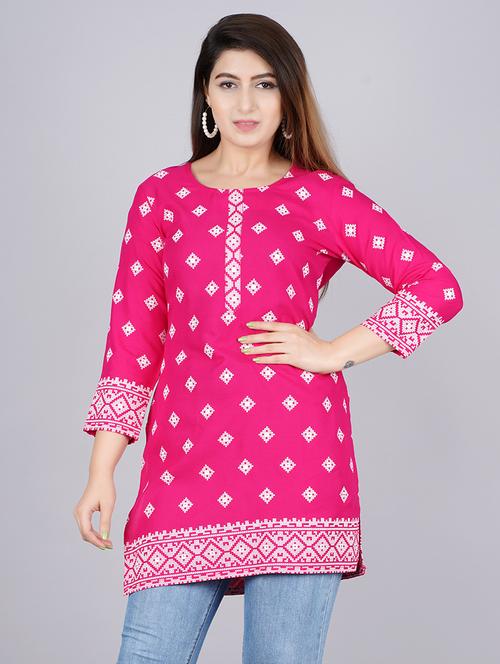 women pink printed straight kurti - 21057652 - Very Small Image - 1