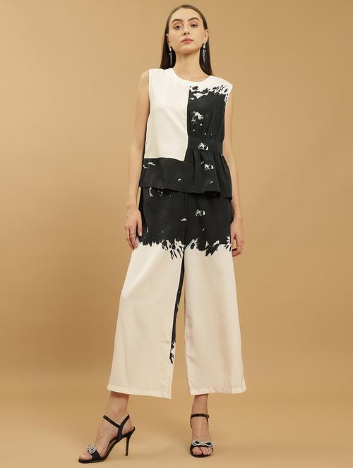 women white colourblocked detailed top & palazzo set - 21057963 - Very Small Image - 1