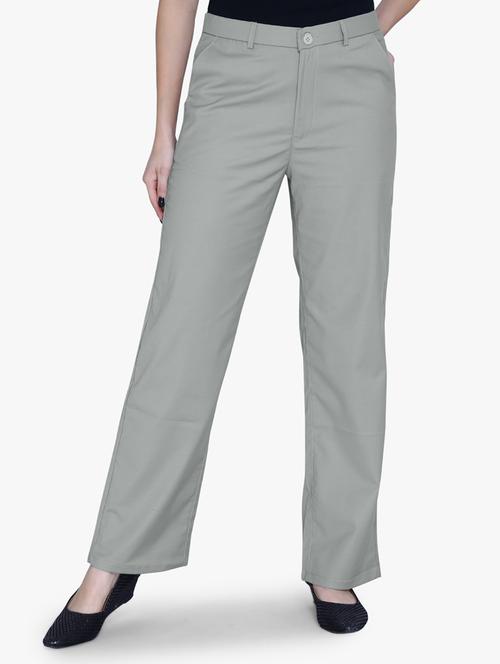 women solid grey flat front trouser - 21059500 - Very Small Image - 1