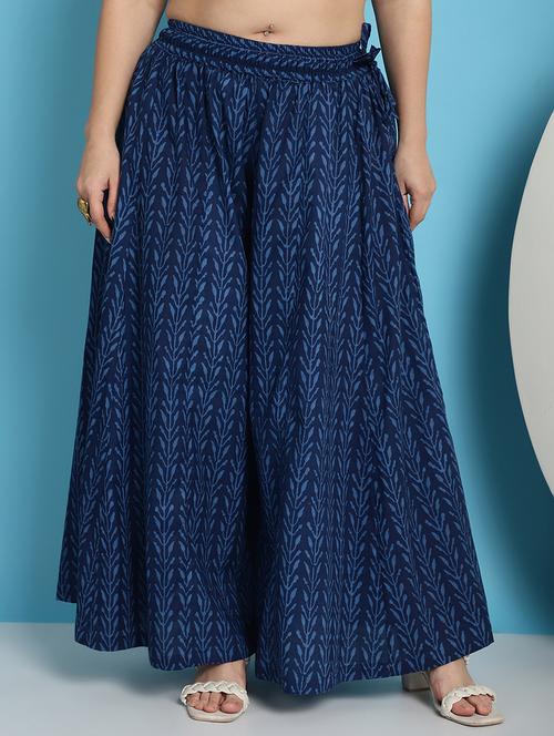 navy blue printed flared palazzo - 21059915 - Very Small Image - 1