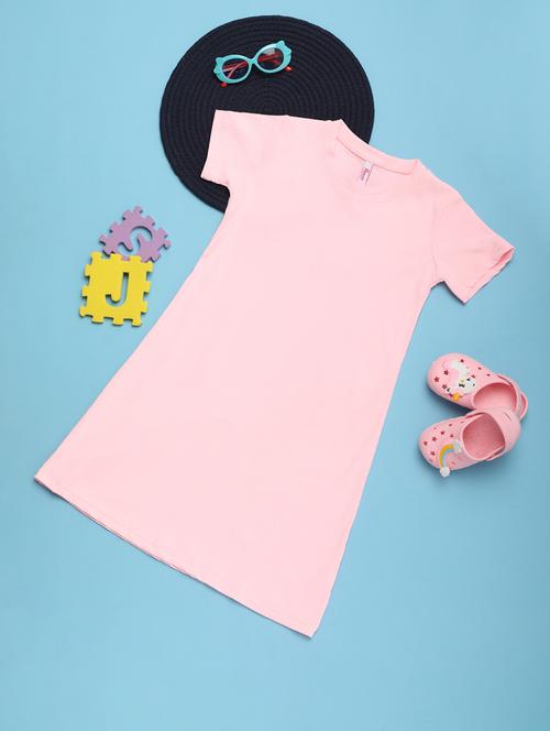 kids solid pink cotton frock - 21061698 - Very Small Image - 1