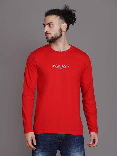 red cotton blend chest print tshirt - 21062052 - Very Small Image - 1
