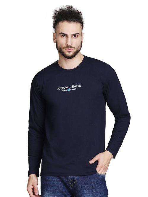 blue cotton blend chest print t-shirt - 21062056 - Very Small Image - 1