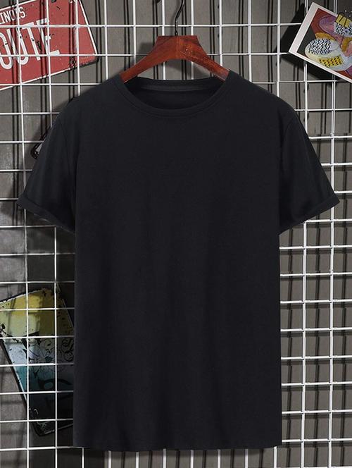 black colored polyester chest print t-shirt - 21062112 - Very Small Image - 1