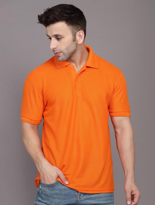 solid orange casual polo t-shirt - 21062229 - Very Small Image - 1